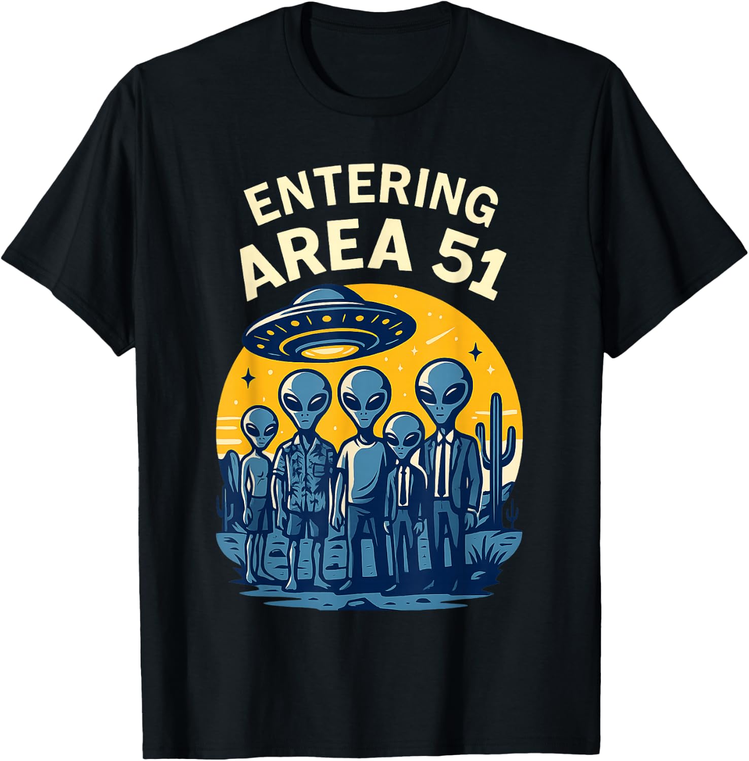 Entering Area 51 Desert Aliens and UFO Retro Scene Design T-Shirt - T-Shirt | Black