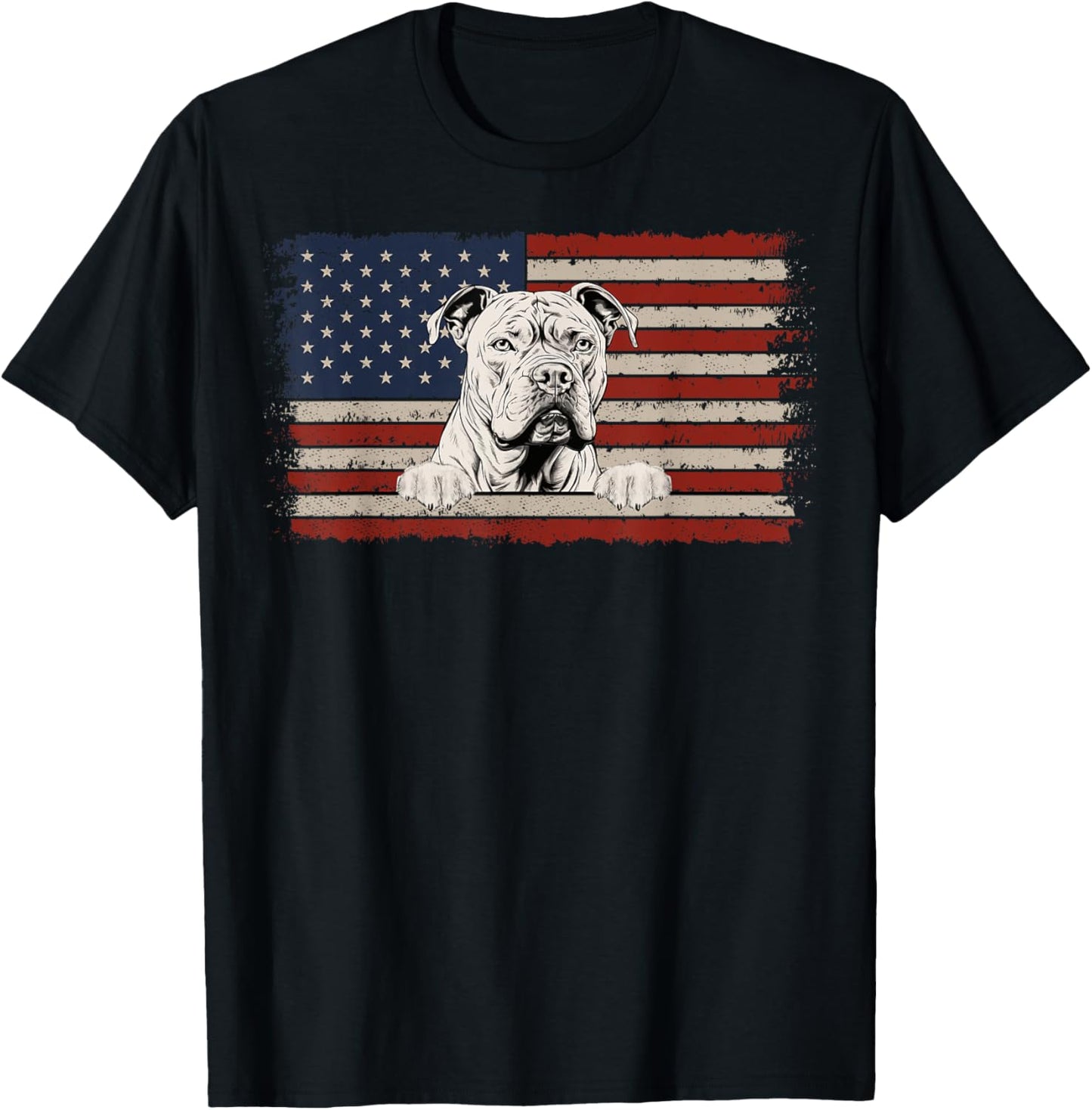 Patriotic American Bully Dog American Flag USA 4th of July T-Shirt - T-Shirt | Black