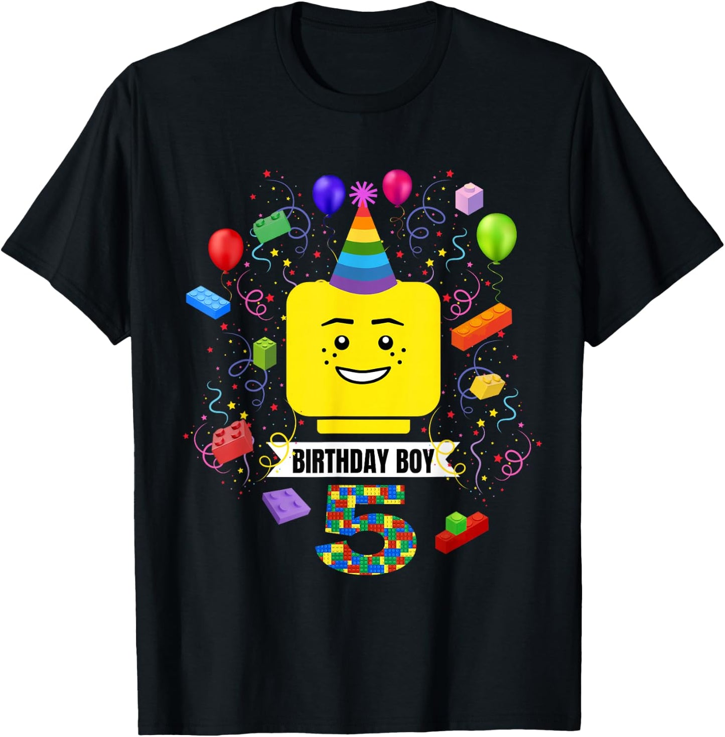 Building Bricks Birthday Boy 5 5th Master Builder Blocks T-Shirt - T-Shirt | Black
