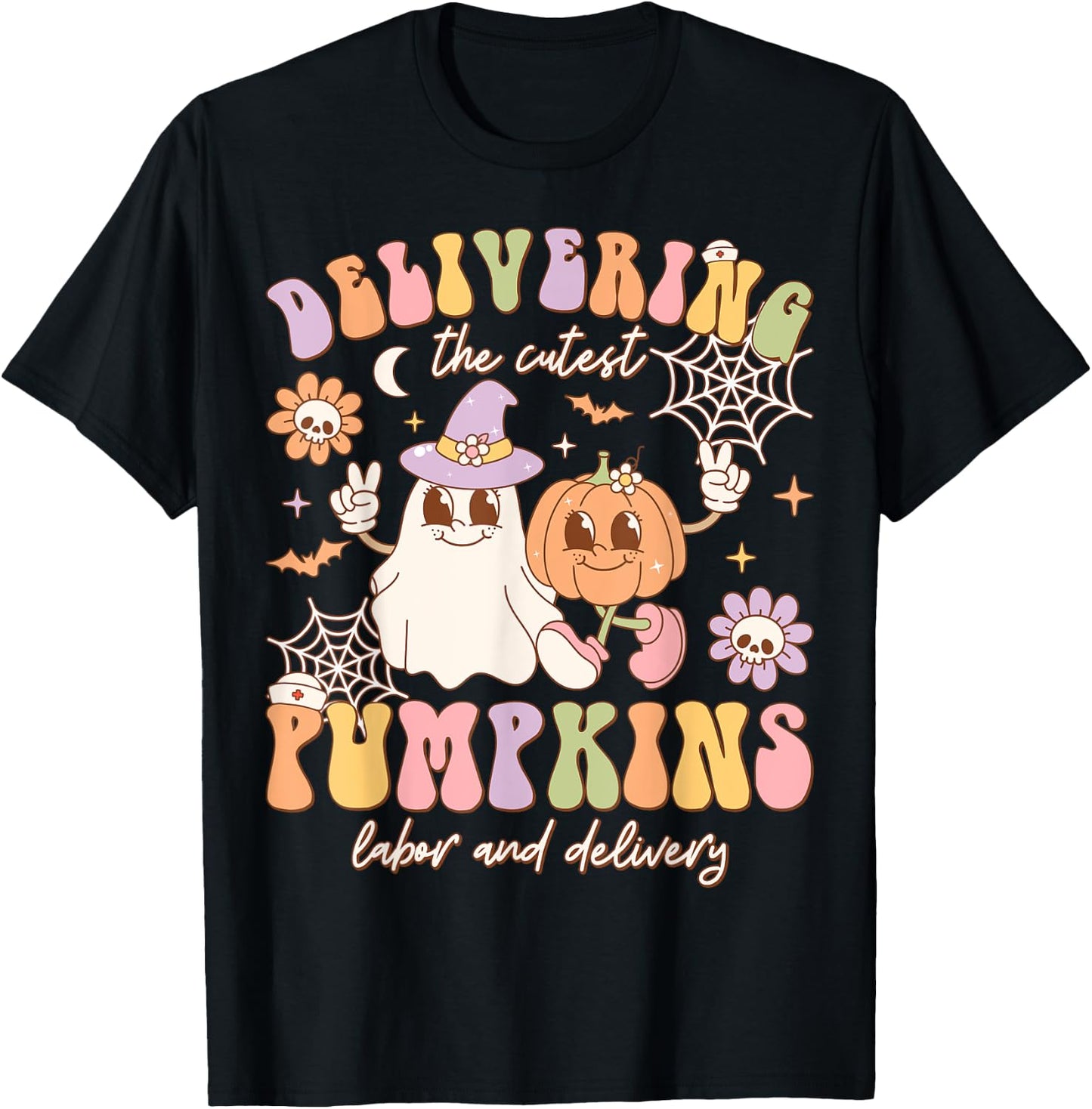 Delivering The Cutest Pumpkins Labor And Delivery Halloween T-Shirt - T-Shirt | Black