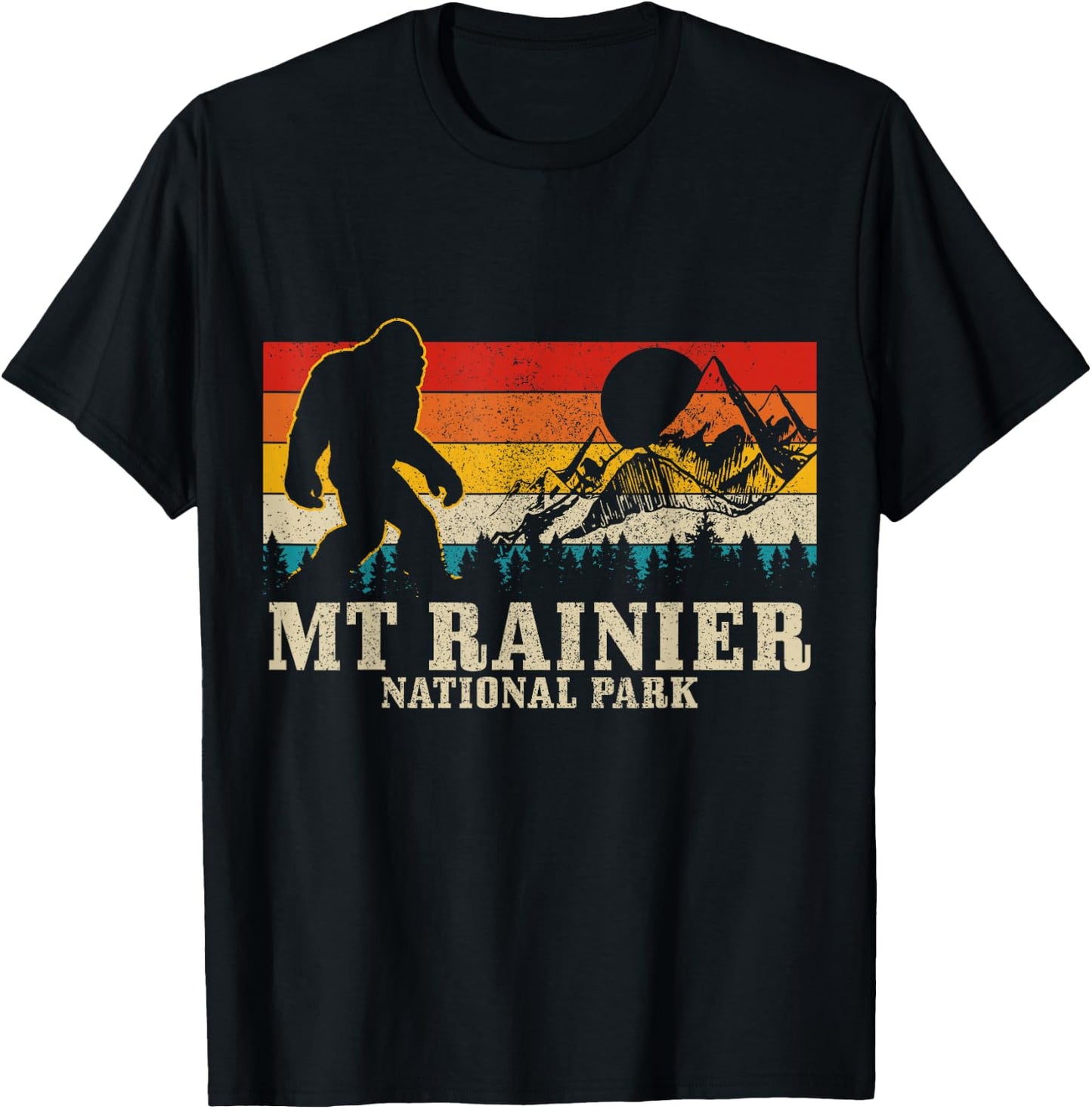 Mt. Rainier Bigfoot Vintage Mountain Hiking Washington PNW T-Shirt - T-Shirt | Black