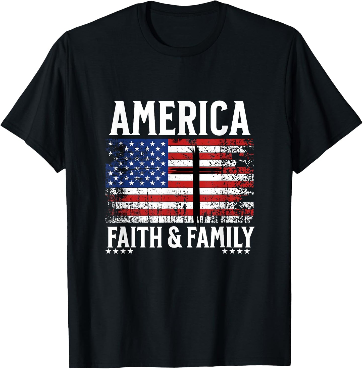 America Faith & Family Flag With Cross Patriotic 4th of July Kids Men T-Shirt - T-Shirt | Black