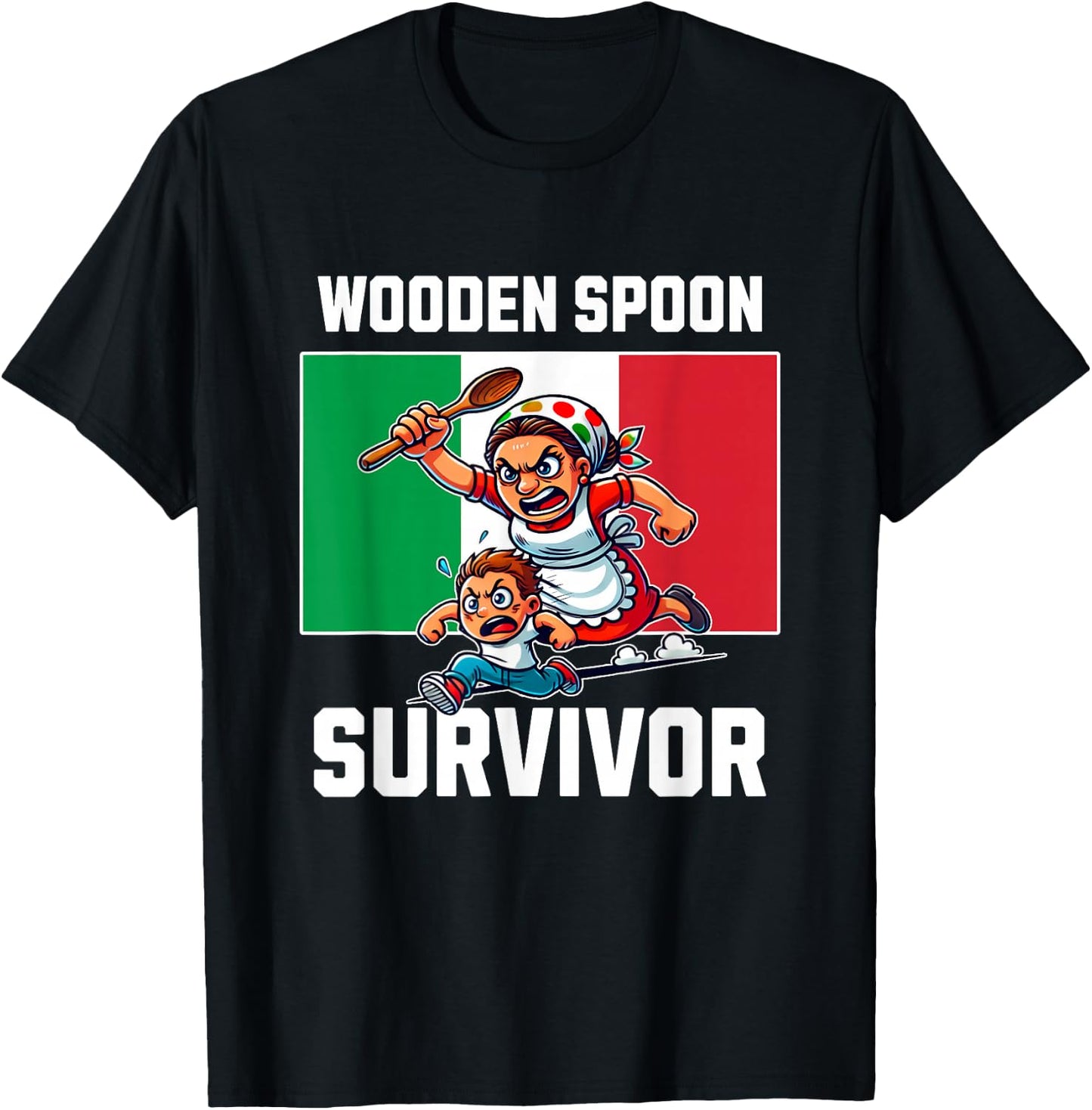 Wooden Spoon Survivor Survived Italian Mom Men Women Kid T-Shirt - T-Shirt | Black