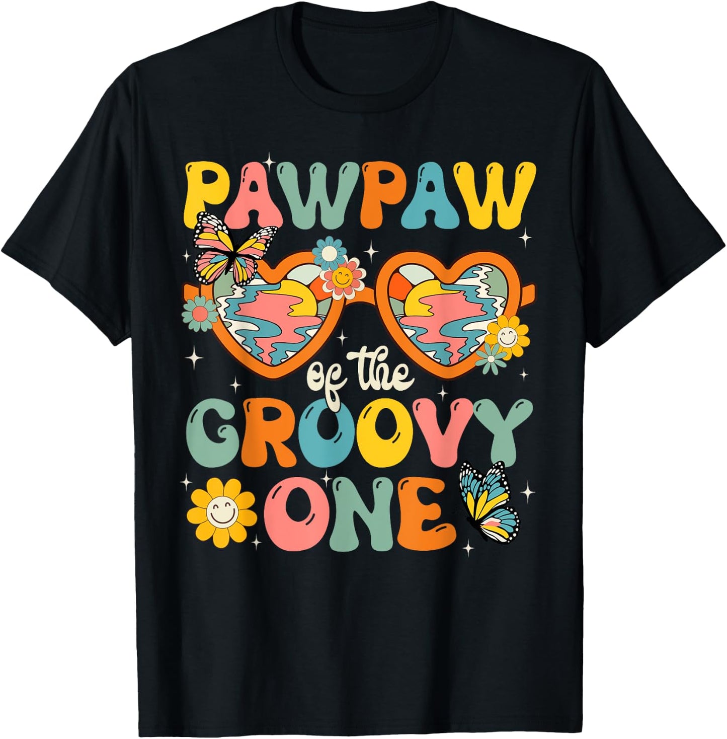 Pawpaw of the Groovy One Glasses Birthday Party T-Shirt - T-Shirt | Black