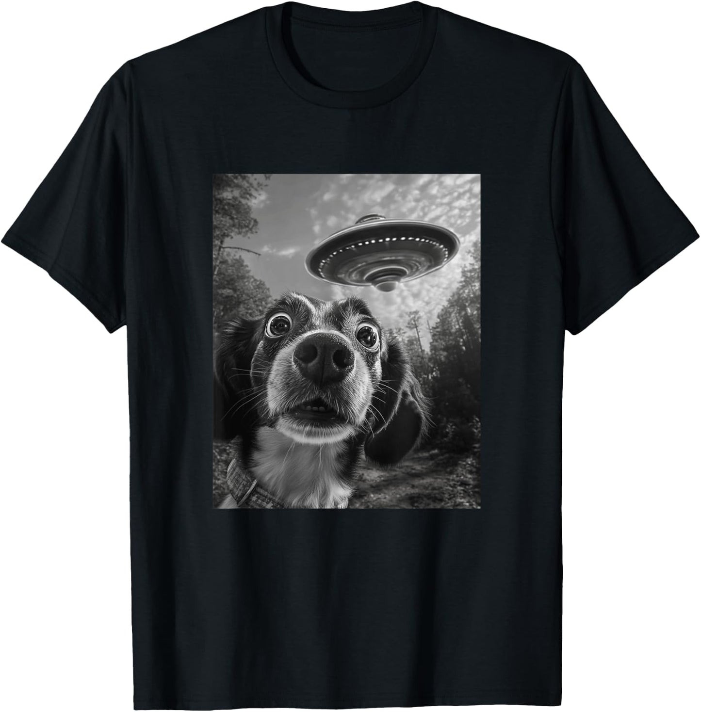 Dog UFO Meme - Funny Dog Selfie with UFO Men Women Kids T-Shirt - T-Shirt | Black