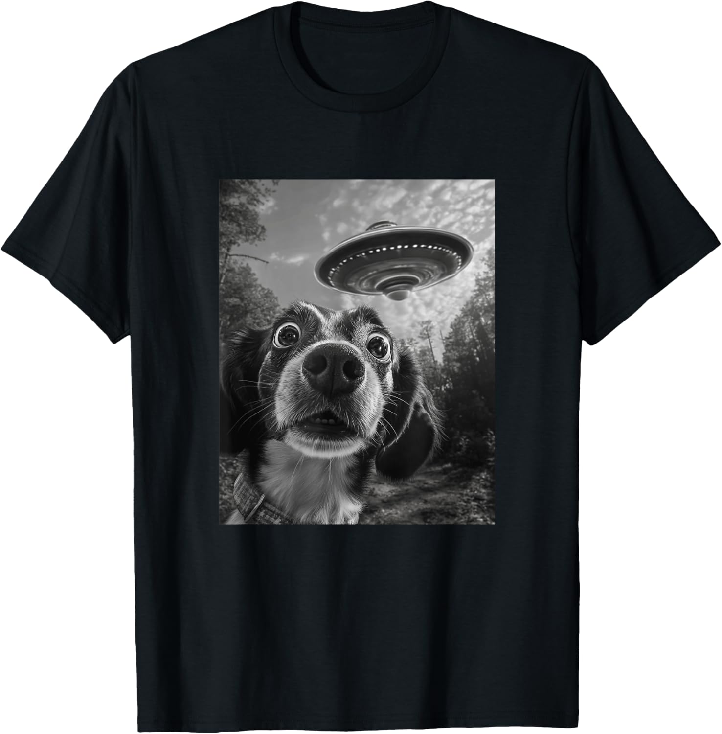 Dog UFO Meme - Funny Dog Selfie with UFO Men Women Kids T-Shirt - T-Shirt | Black