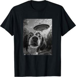 Dog UFO Meme - Funny Dog Selfie with UFO Men Women Kids T-Shirt - T-Shirt | Black