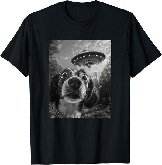 Dog UFO Meme - Funny Dog Selfie with UFO Men Women Kids T-Shirt - T-Shirt | Black