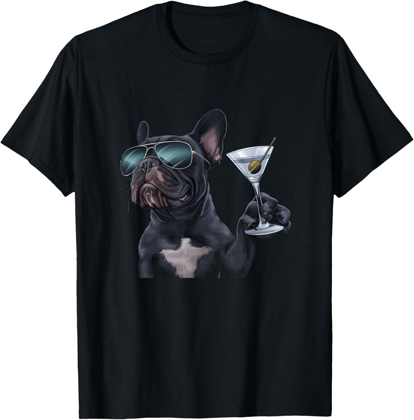 French Bulldog Drinking Martini T-Shirt - T-Shirt | Black