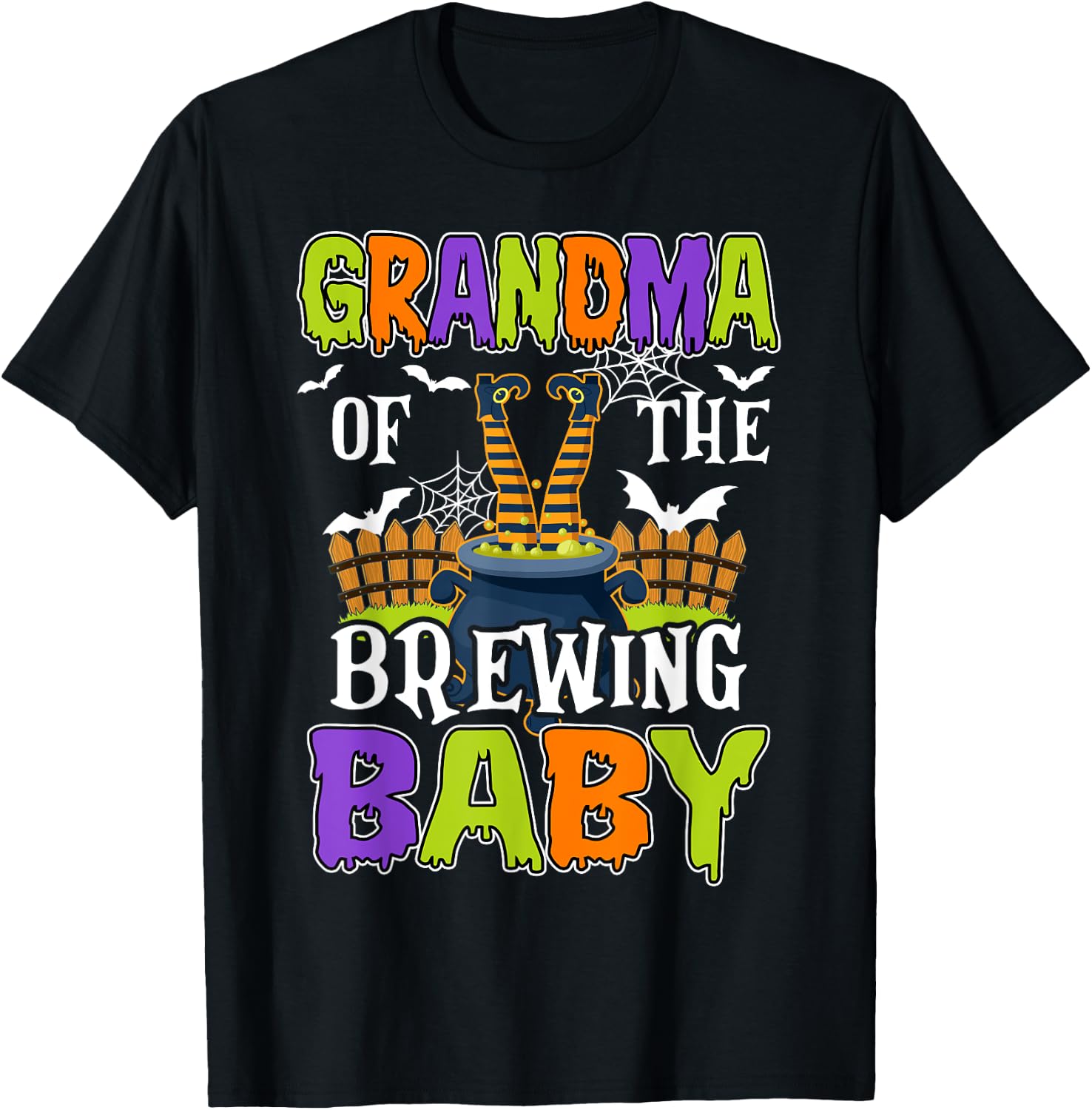 Grandma Of The Brewing Baby Halloween Witch Baby Funny T-Shirt - T-Shirt | Black