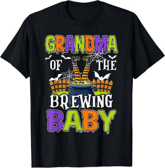 Grandma Of The Brewing Baby Halloween Witch Baby Funny T-Shirt - T-Shirt | Black