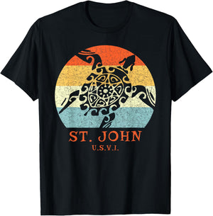 St. John USVI Vintage Retro Tribal Turtle Vacation T-Shirt - T-Shirt | Black