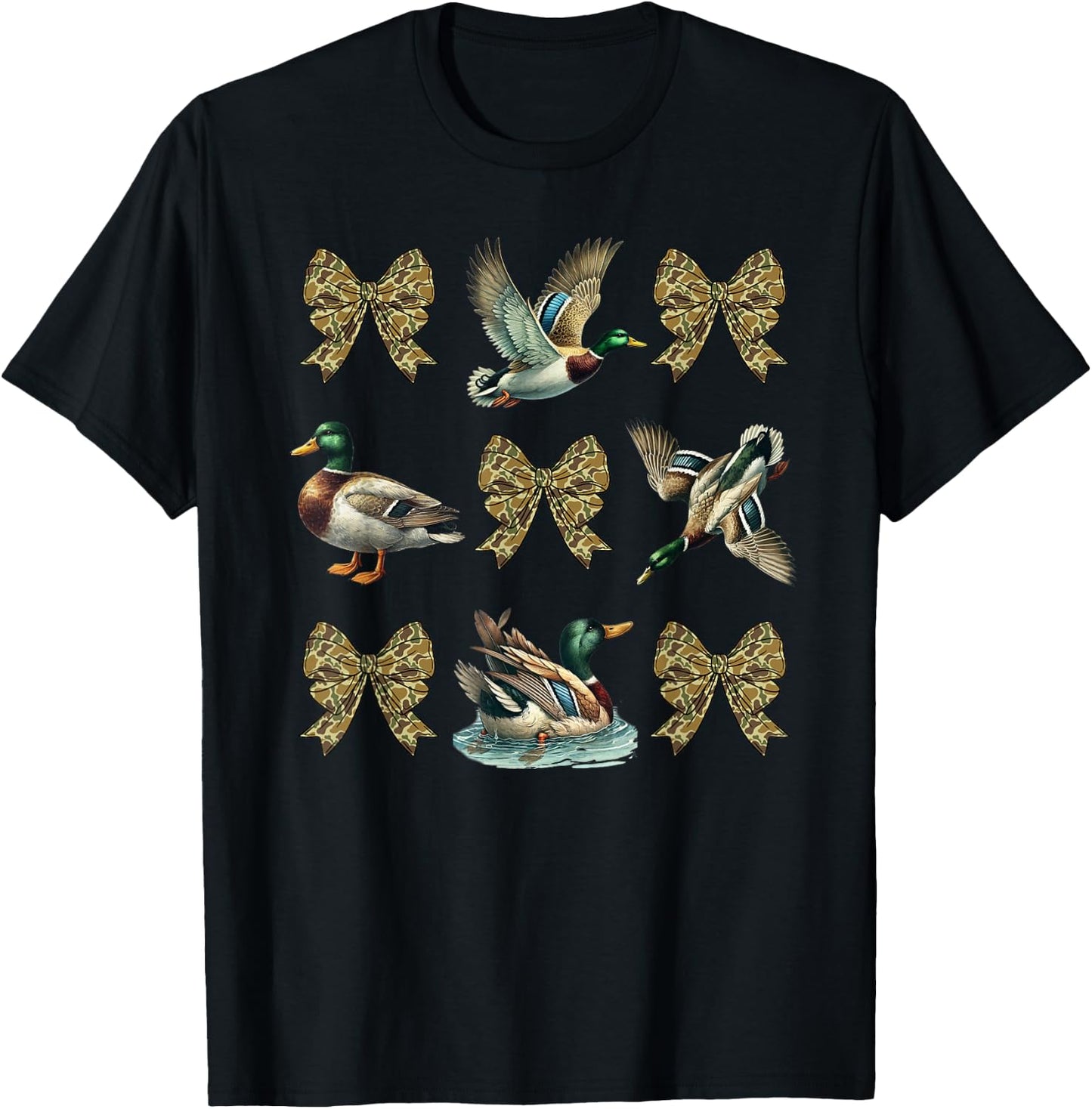 Mallard Duck Camouflage Camo Bow Duck Hunting Girls Camo T-Shirt - T-Shirt | Black