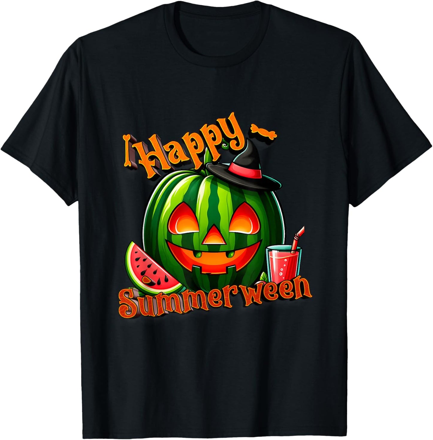 Summer ween Summer Watermelon Jack O Lantern Halloween Men Women T-Shirt - T-Shirt | Black
