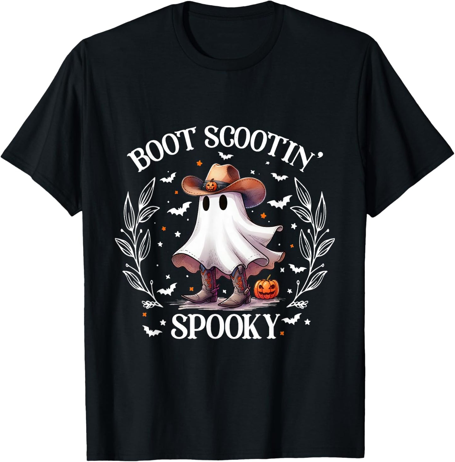 Boot Scootin Spooky Retro Western Funny Halloween Cute Ghost T-Shirt - T-Shirt | Black