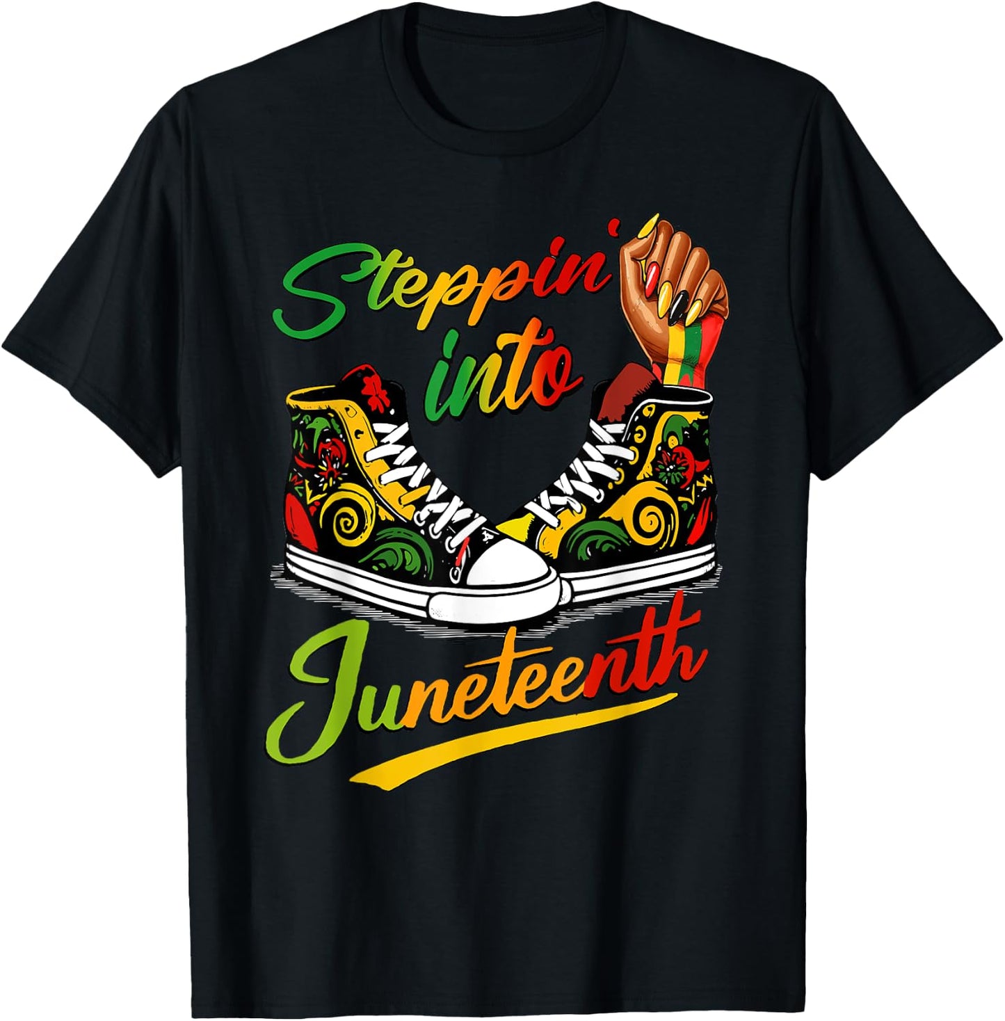 stepping into juneteenth Afro Woman Black Girls Sneakers T-Shirt - T-Shirt | Black