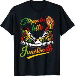 stepping into juneteenth Afro Woman Black Girls Sneakers T-Shirt - T-Shirt | Black