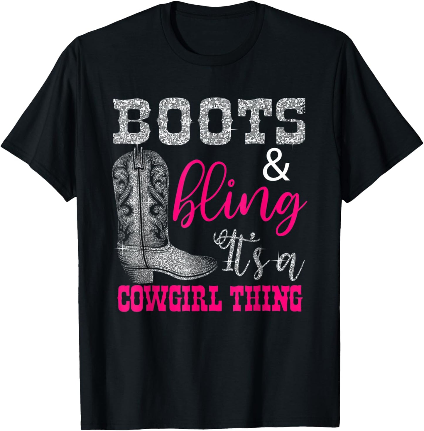 Funny Cowgirl Boots Bling Women Gift Cute Love Country Life T-Shirt - T-Shirt | Black