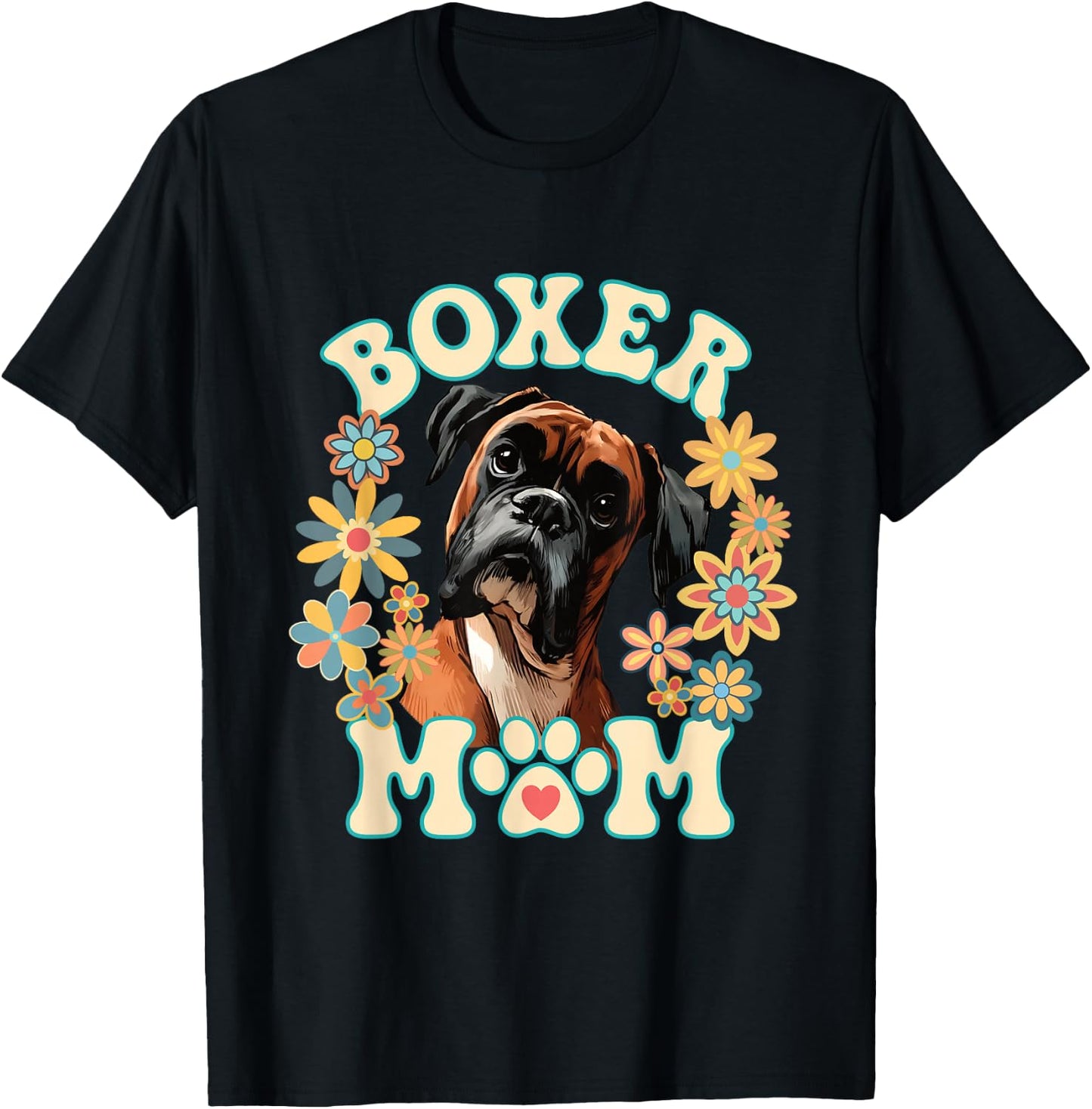 Boxer Mom Mum Dog Floral Flower Design T-Shirt - T-Shirt | Black