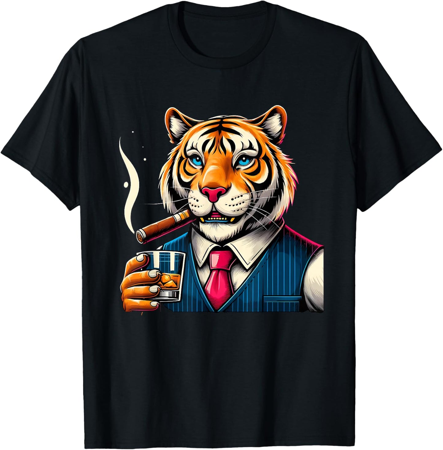 Bengal Tiger Cigar And Whiskey T-Shirt - T-Shirt | Black