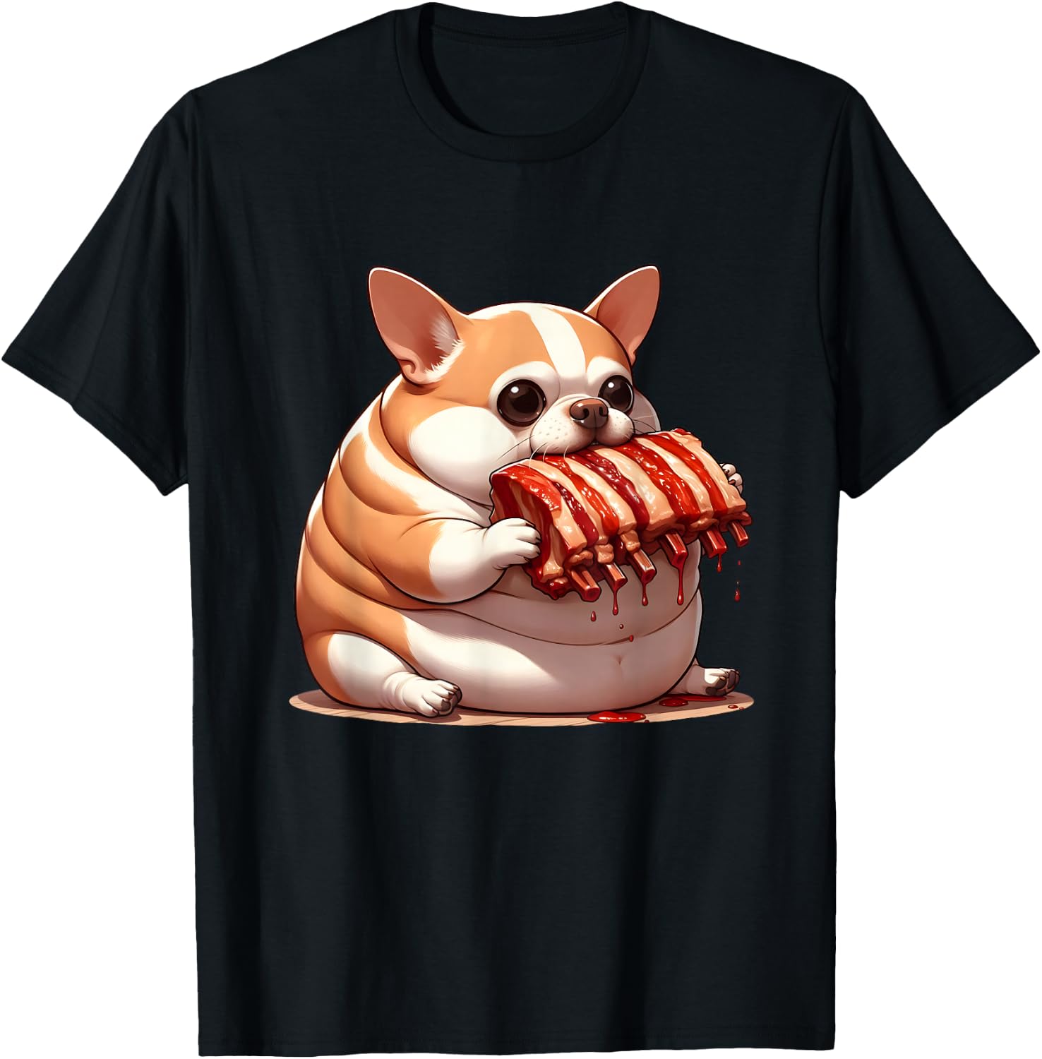 Fat Chihuahua Eating Spareribs , Small, Black T-Shirt - T-Shirt | Black