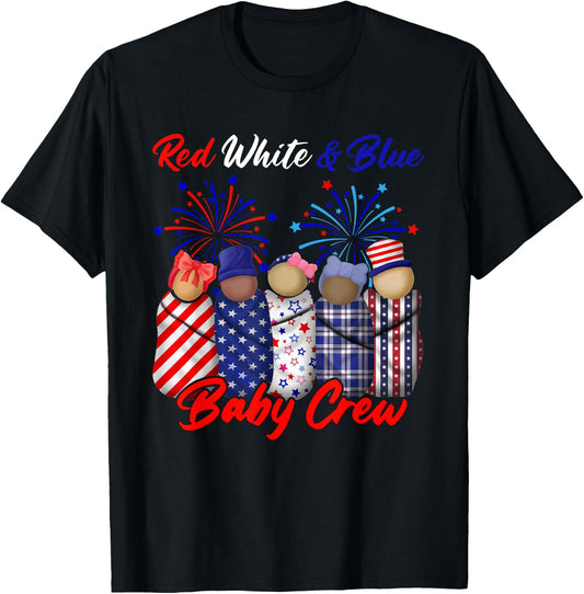 Red White And Blue Baby Crew 4th Of July Nicu Nurse T-Shirt - T-Shirt | Black