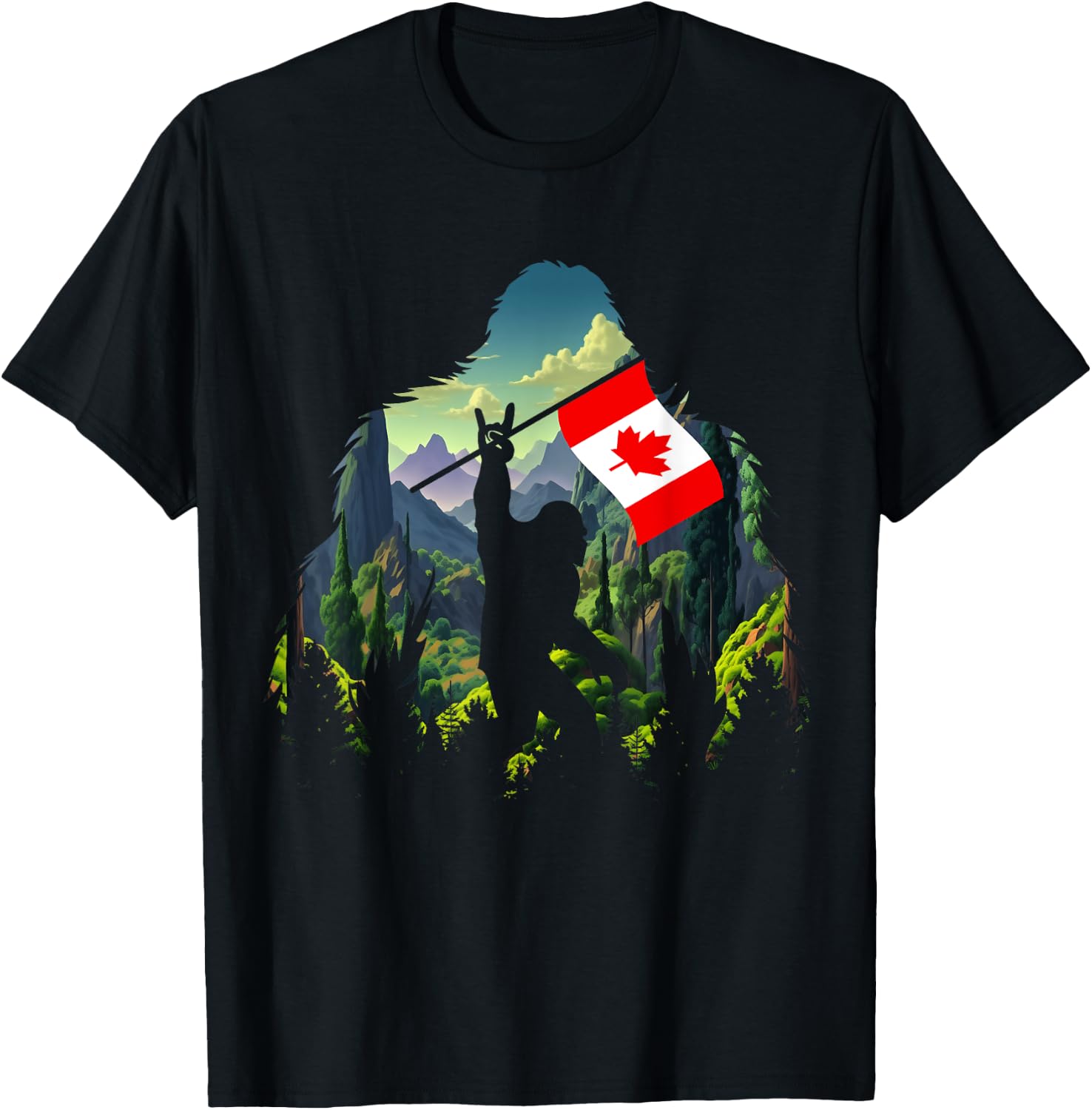 Bigfoot Lover Camper Maple Leaf Canadian Flag Canada Day T-Shirt - T-Shirt | Black