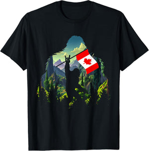Bigfoot Lover Camper Maple Leaf Canadian Flag Canada Day T-Shirt - T-Shirt | Black