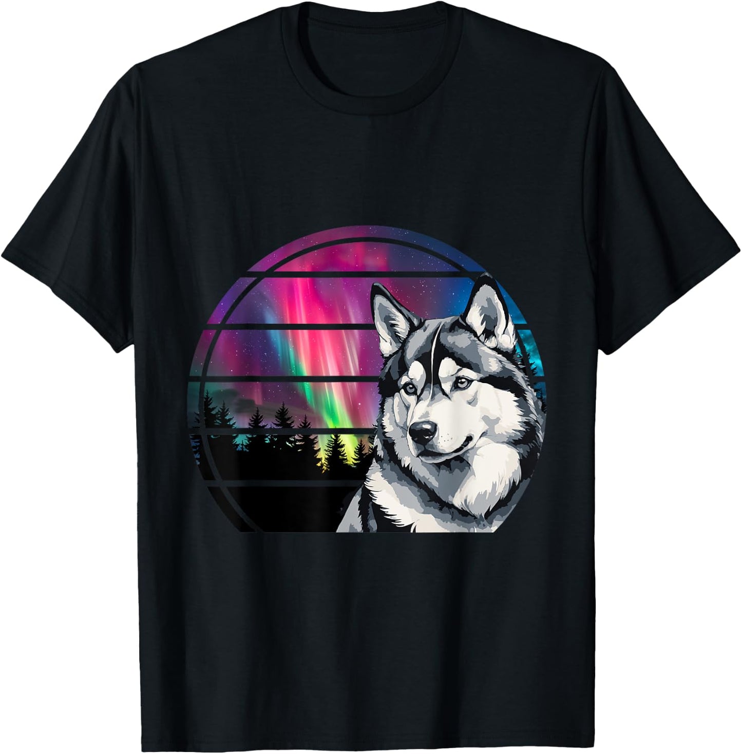 Siberian Husky Mom Alaskan Dog Northern Lights Alaska Husky Women Girls Kids T-Shirt - T-Shirt | Black