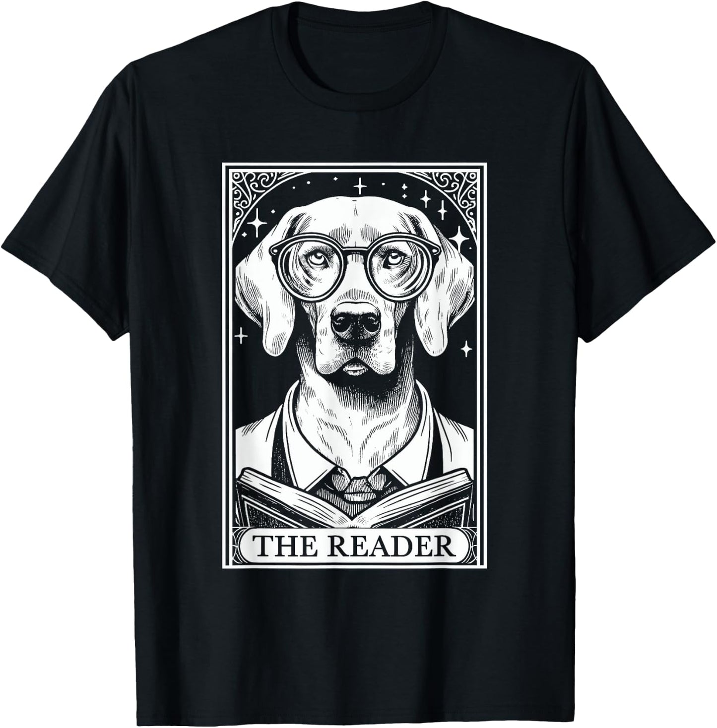 Tarot Card Vintage Weimaraner Dog Book Lover The Reader T-Shirt - T-Shirt | Black