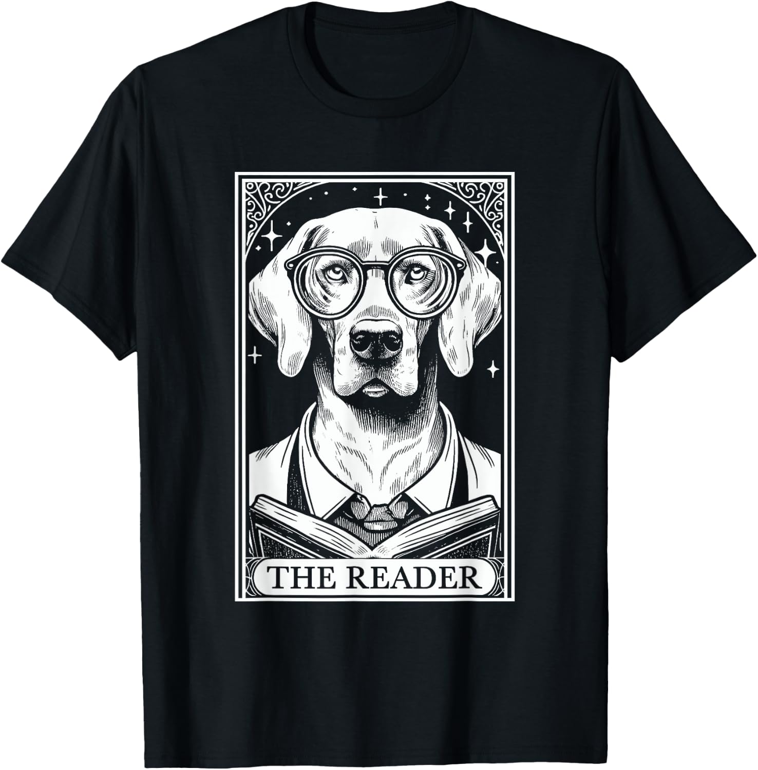 Tarot Card Vintage Weimaraner Dog Book Lover The Reader T-Shirt - T-Shirt | Black