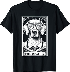 Tarot Card Vintage Weimaraner Dog Book Lover The Reader T-Shirt - T-Shirt | Black