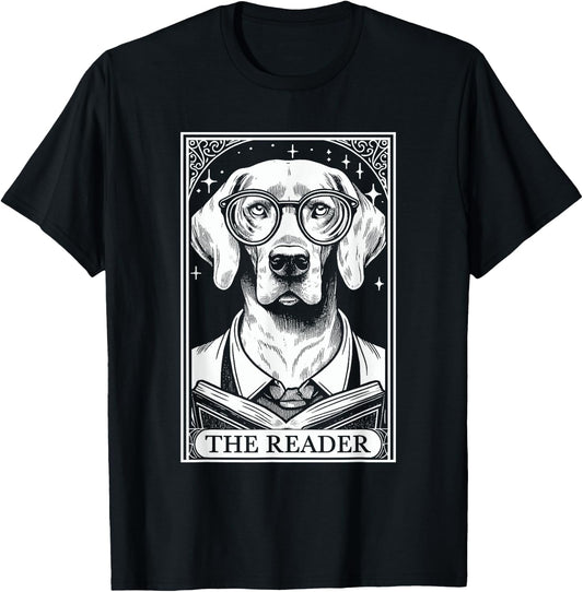 Tarot Card Vintage Weimaraner Dog Book Lover The Reader T-Shirt - T-Shirt | Black