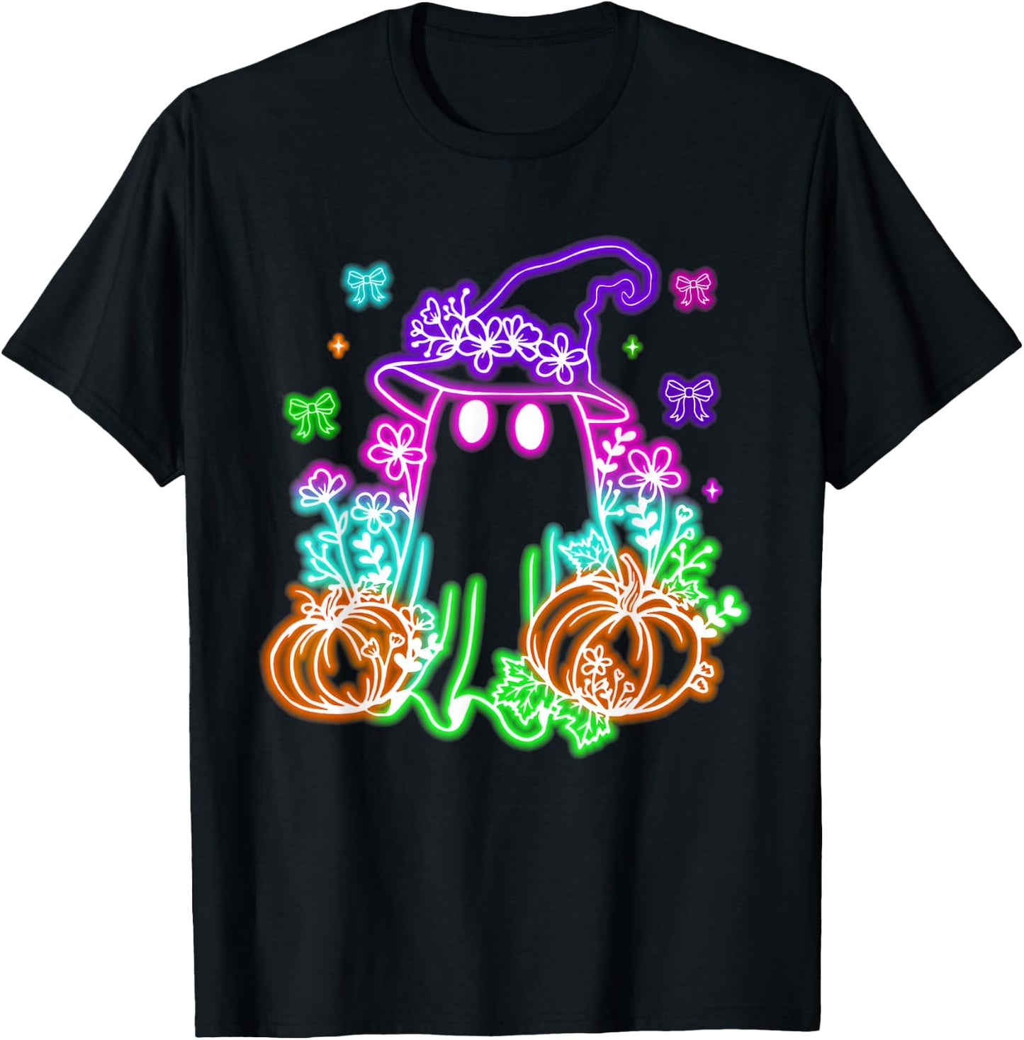 Cute Boo Halloween Ghost Witch Pumpkin Trendy Halloween Neon T-Shirt - T-Shirt | Black