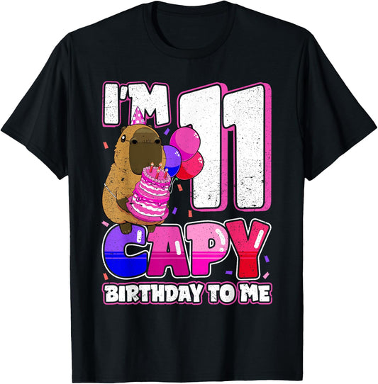 11 Years Capy Birthday to me Girls 11th Birthday Capybara T-Shirt - T-Shirt | Black