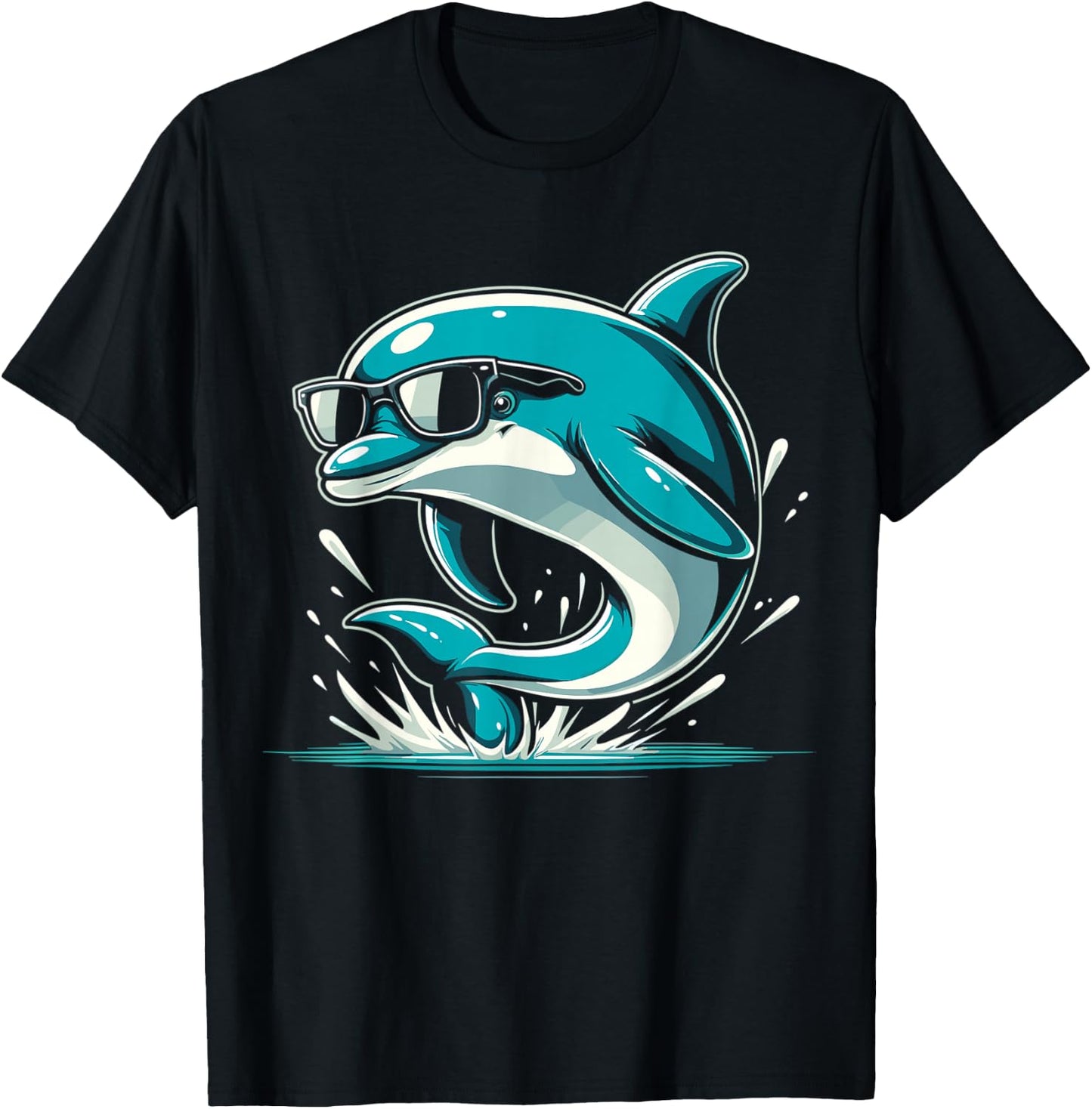 Cool Dolphin With Sunglasses Dolphin Lover Funny Dolphin T-Shirt - T-Shirt | Black