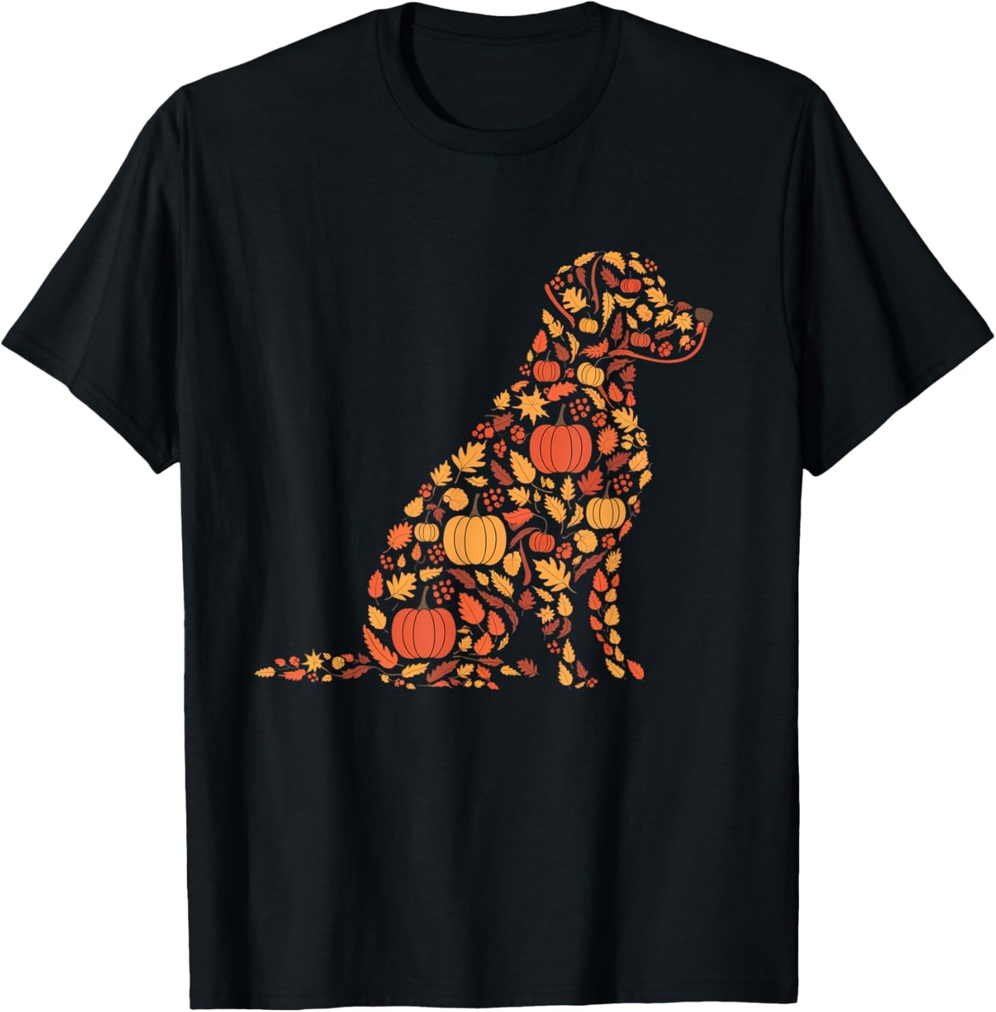 Labrador Retriever Fall Dog Autumn Leaves Thanksgiving T-Shirt - T-Shirt | Black