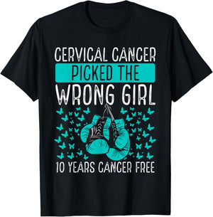 10 Year Cervical Cancer Survivor Wrong Girl Awareness Ribbon T-Shirt - T-Shirt | Black