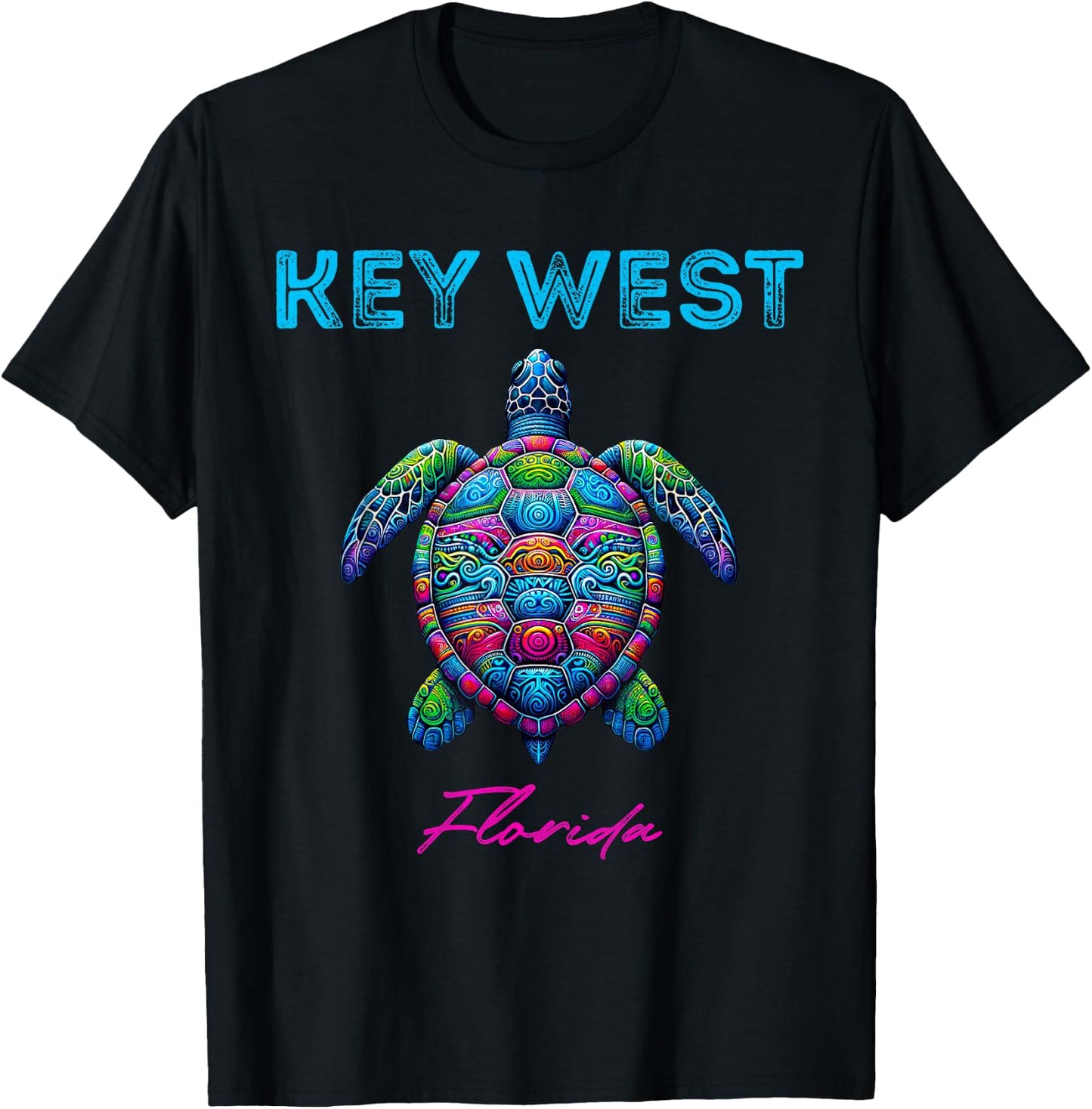 Key West Florida Tribal Beach Sea Turtle T-Shirt - T-Shirt | Black