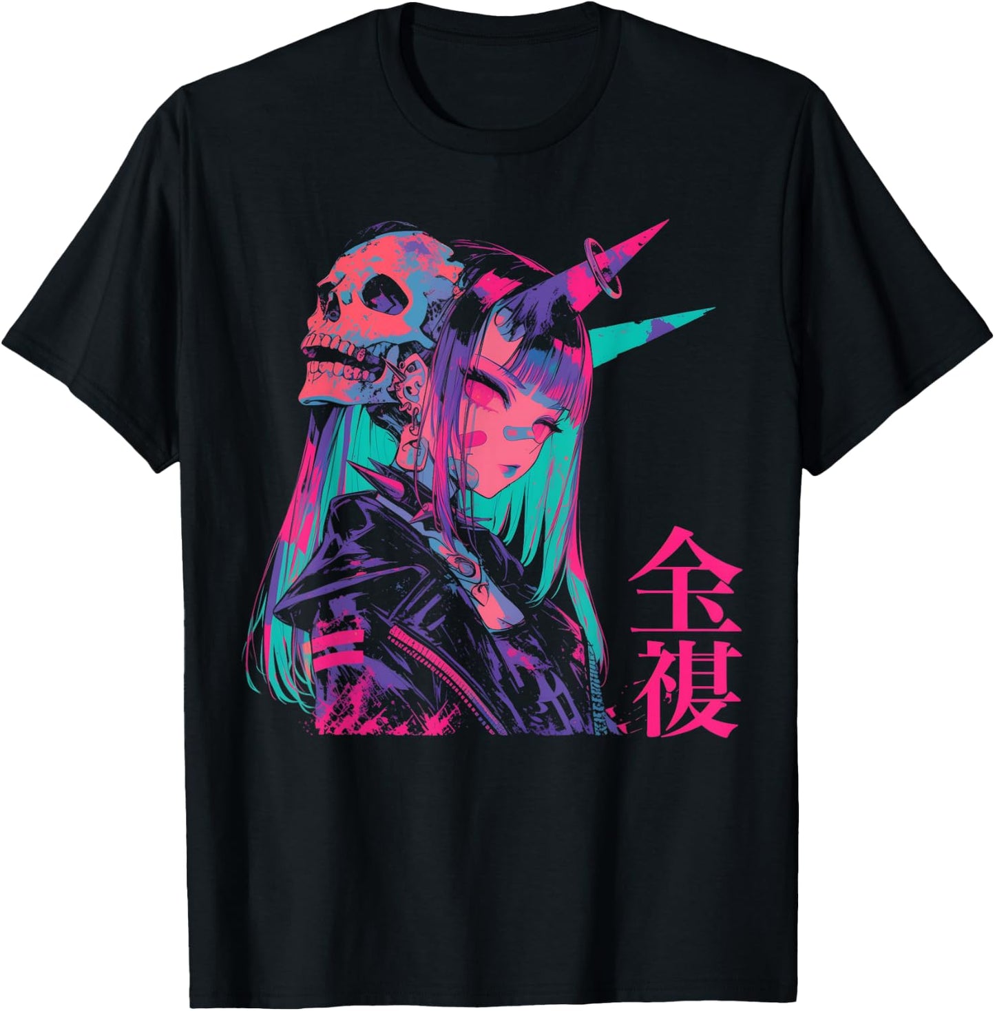 Goth Grunge Demon Anime Girl Waifu Horror Alt Aesthetic T-Shirt - T-Shirt | Black