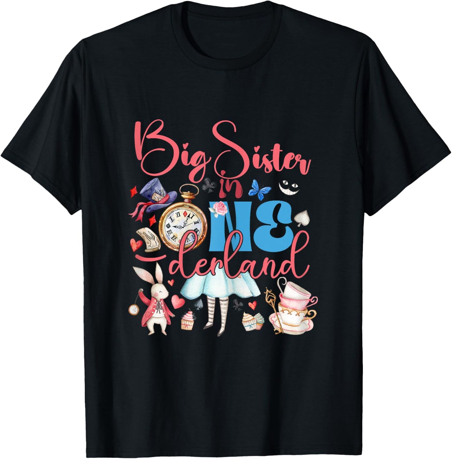 Alice Big Sister in ONEderland Birthday Family T-Shirt - T-Shirt | Black