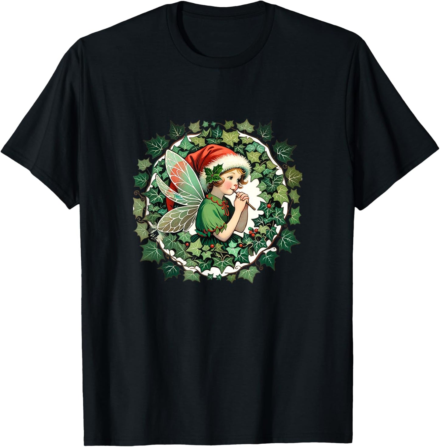 Yule Fairy Cute Ivy Wreath T-Shirt - T-Shirt | Black
