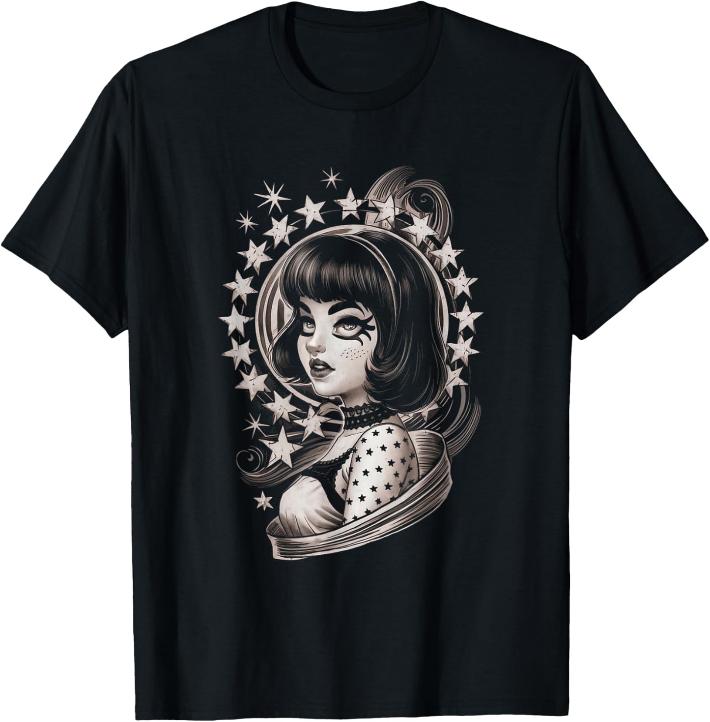 Vintage Tattoo Goth Girl Retro Rockabilly Art T-Shirt - T-Shirt | Black