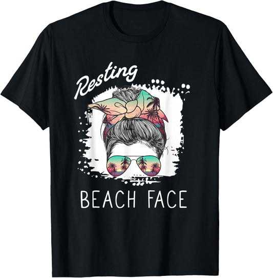Resting Beach Face Funny Retro Beach Vacation T-Shirt - T-Shirt | Black