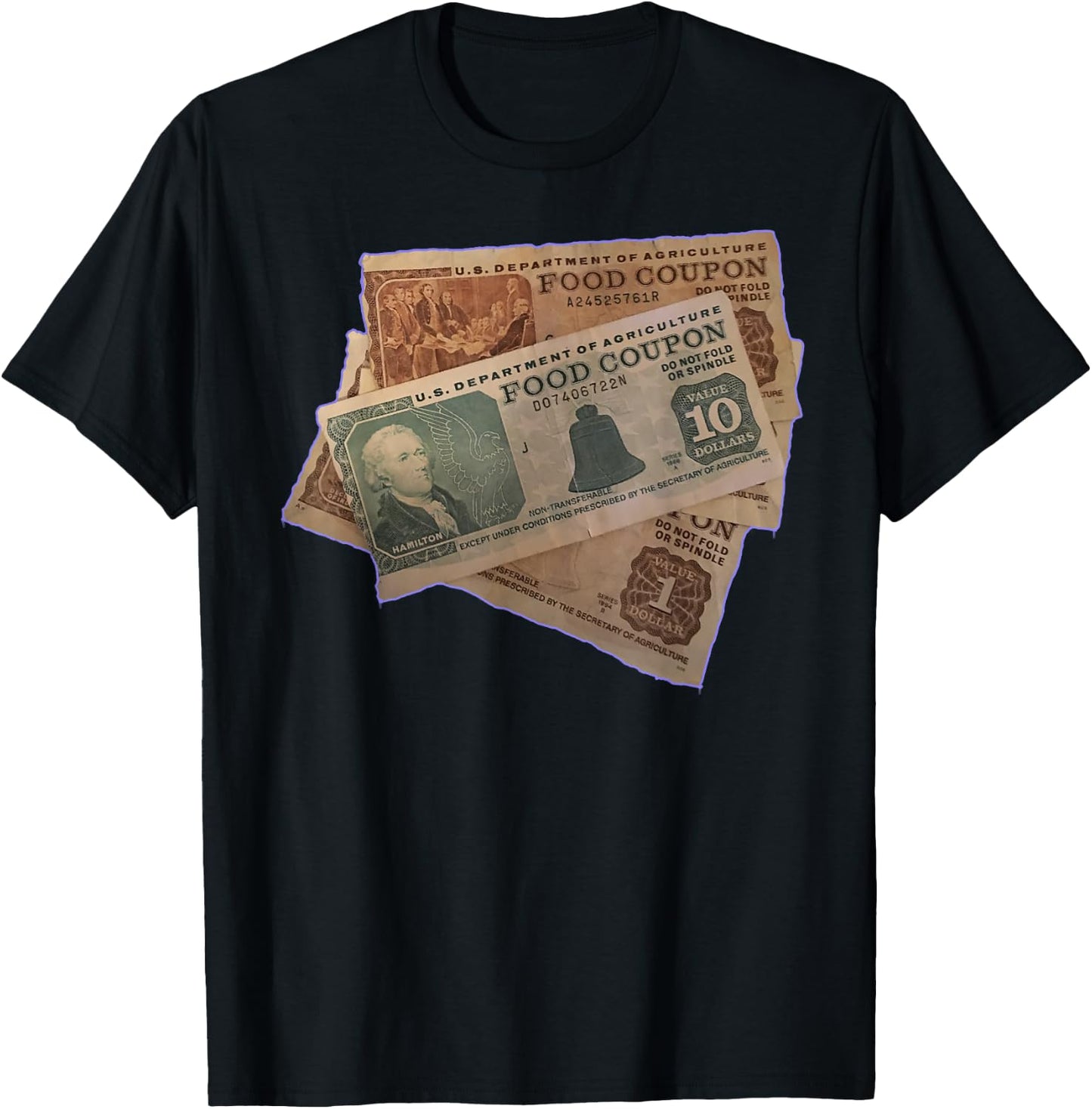 90s RETRO FUNNY GANGSTER FOOD STAMP FOODSTAMP 80s PARTY T-Shirt - T-Shirt | Black
