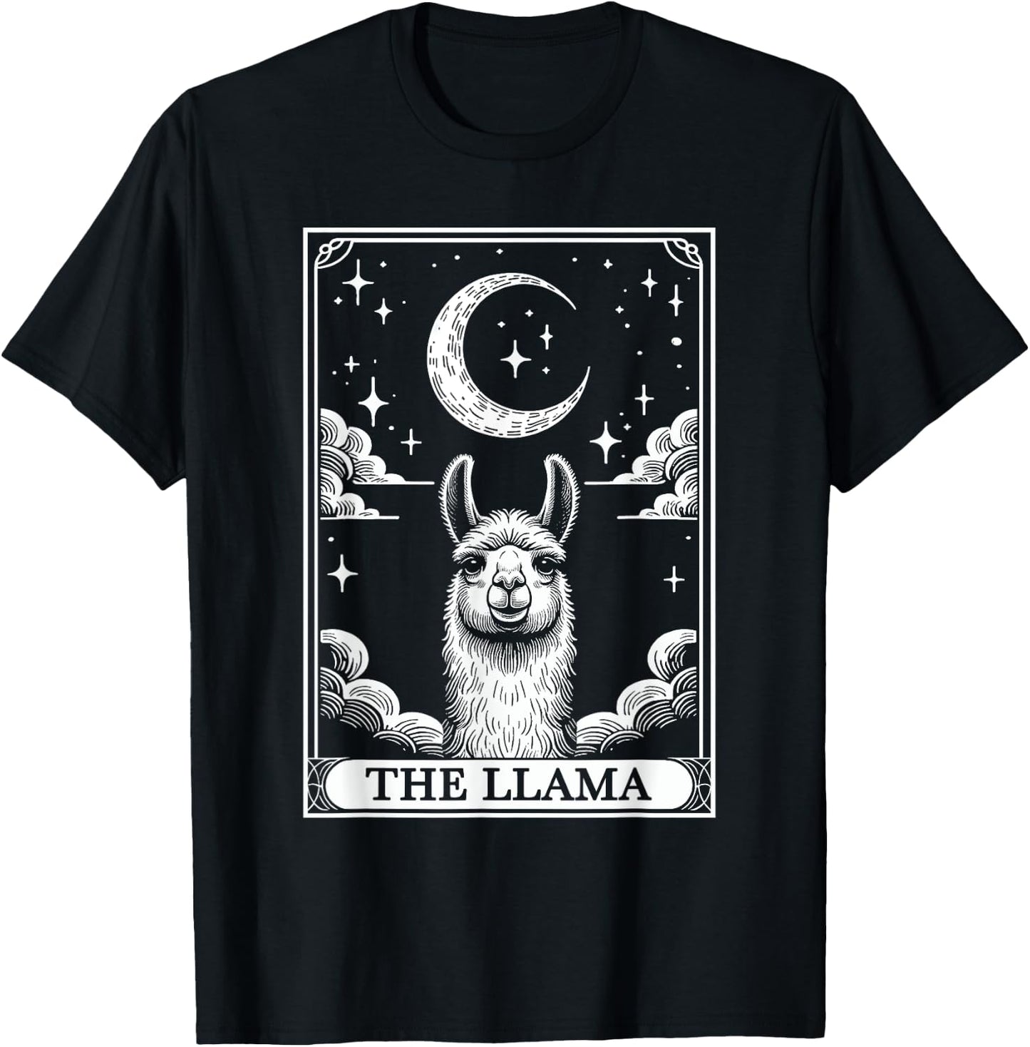 Tarot Card Vintage Crescent Moon Llama Animal Lovers T-Shirt - T-Shirt | Black