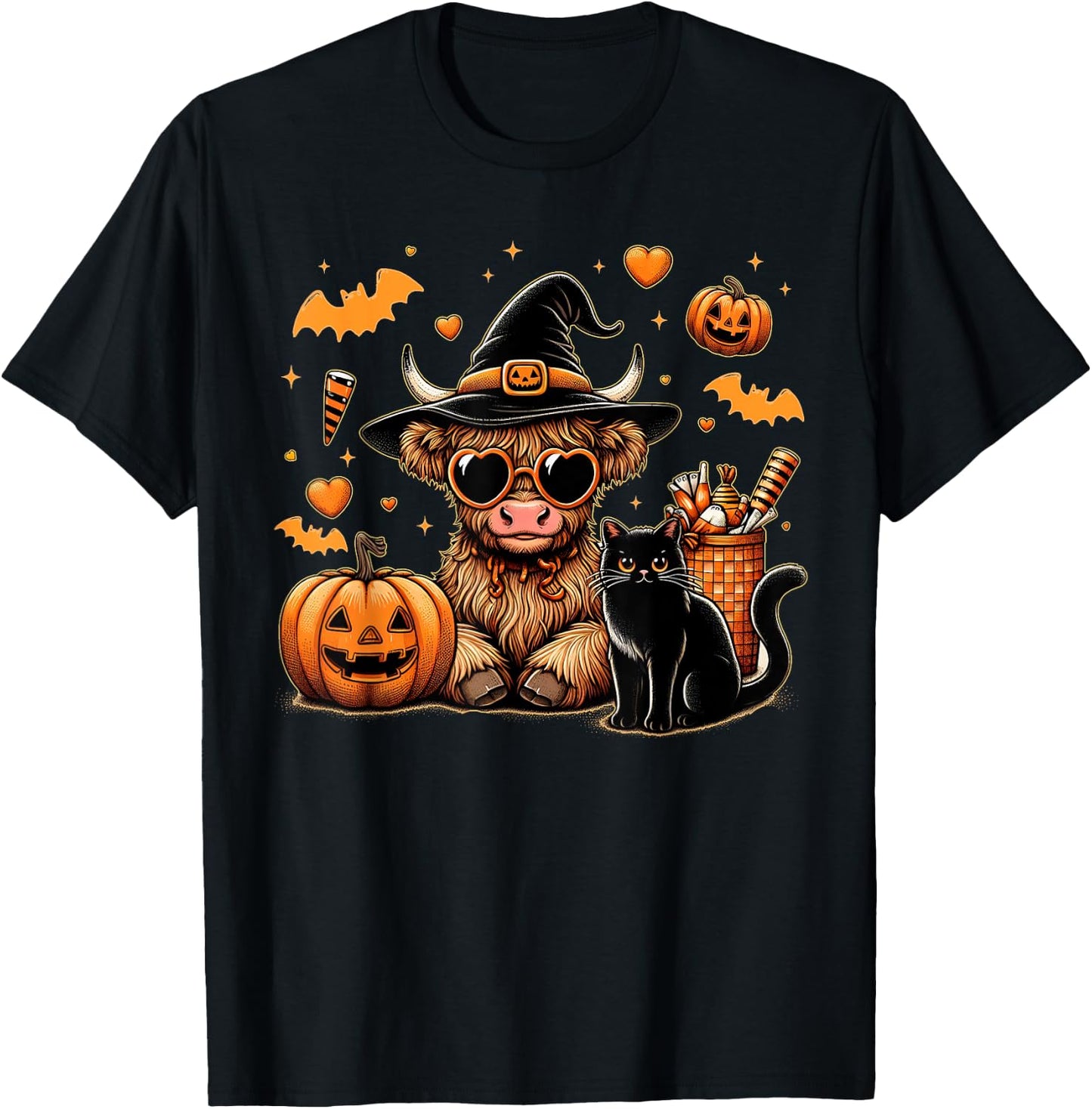 Highland Cow Halloween Shirt Women Girls Fall Autumn T-Shirt - T-Shirt | Black