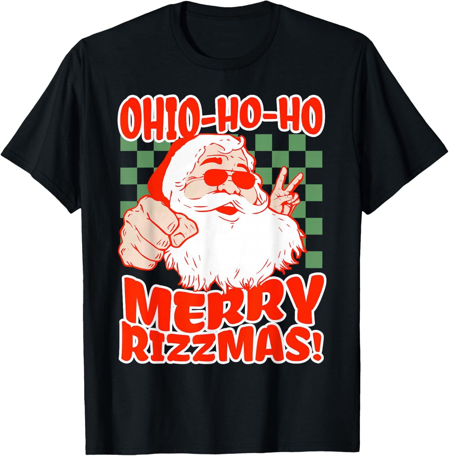Ohio Merry Rizzmas Rizzler Santa Christmas Meme Brainrot T-Shirt - T-Shirt | Black