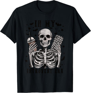 In My Introvert Era Retro Halloween Skeleton Coffee T-Shirt - T-Shirt | Black