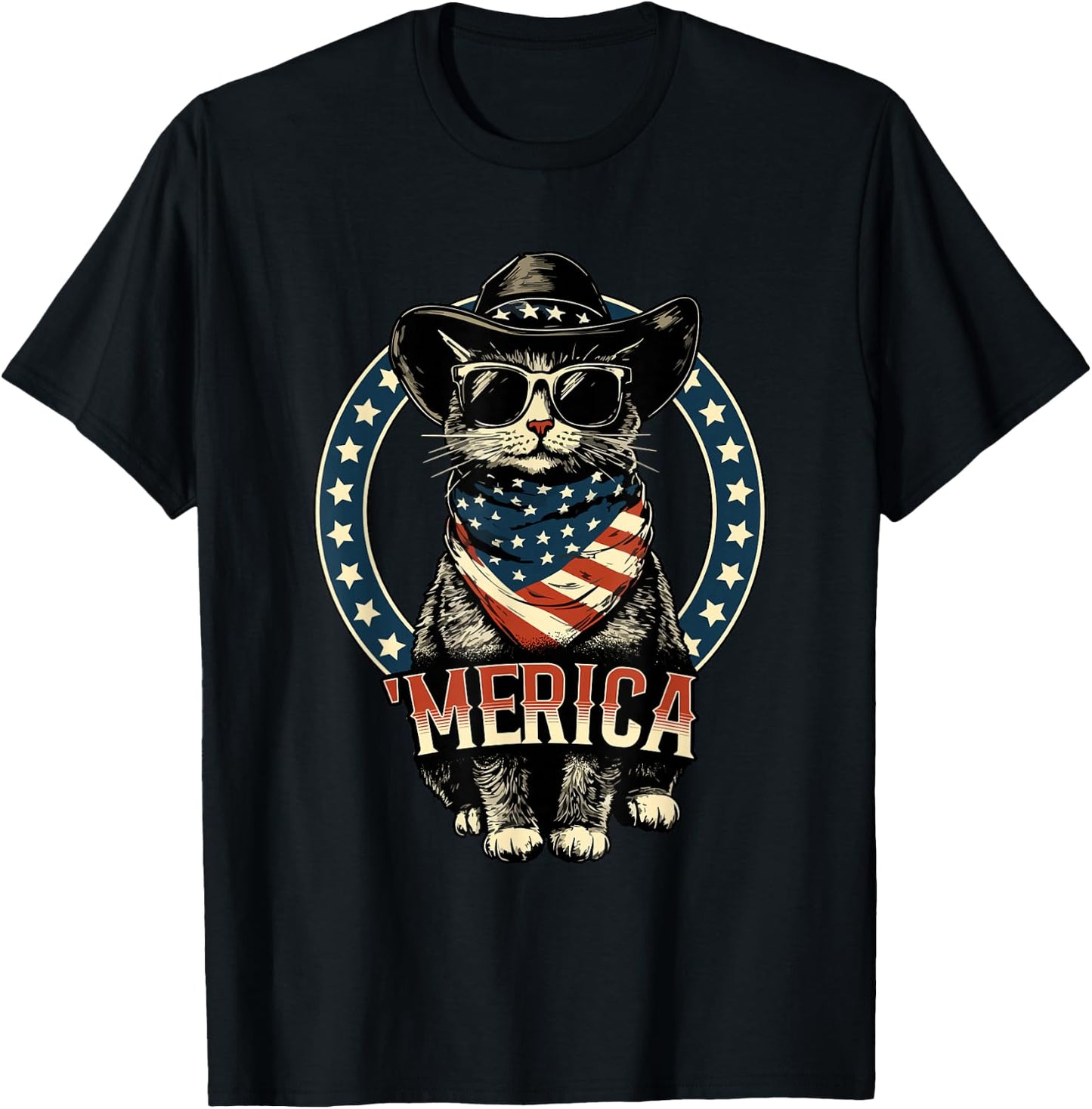 USA 'Merica Cat 4th of July Men Women Kids Funny Patriotic T-Shirt - T-Shirt | Black
